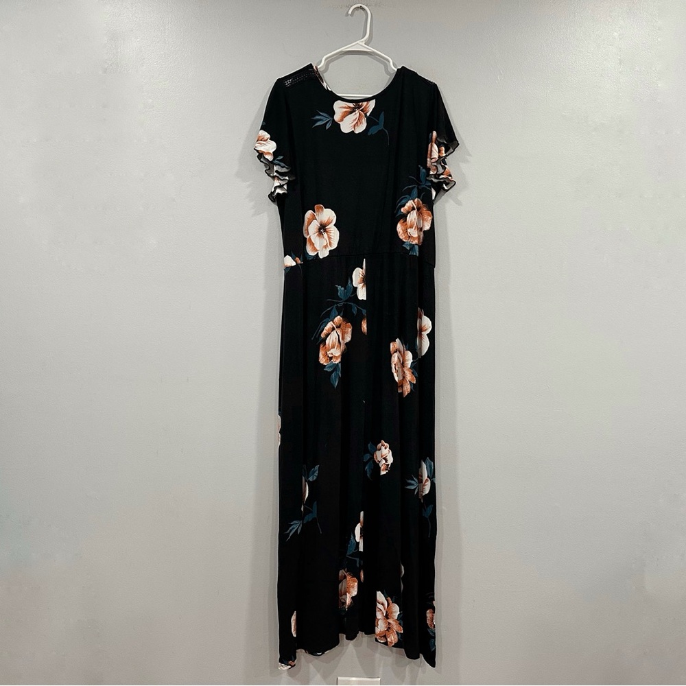 Loveappella Black Flutter Faux Wrap Floral Maxi Dress 3X - Picture 5 of 8